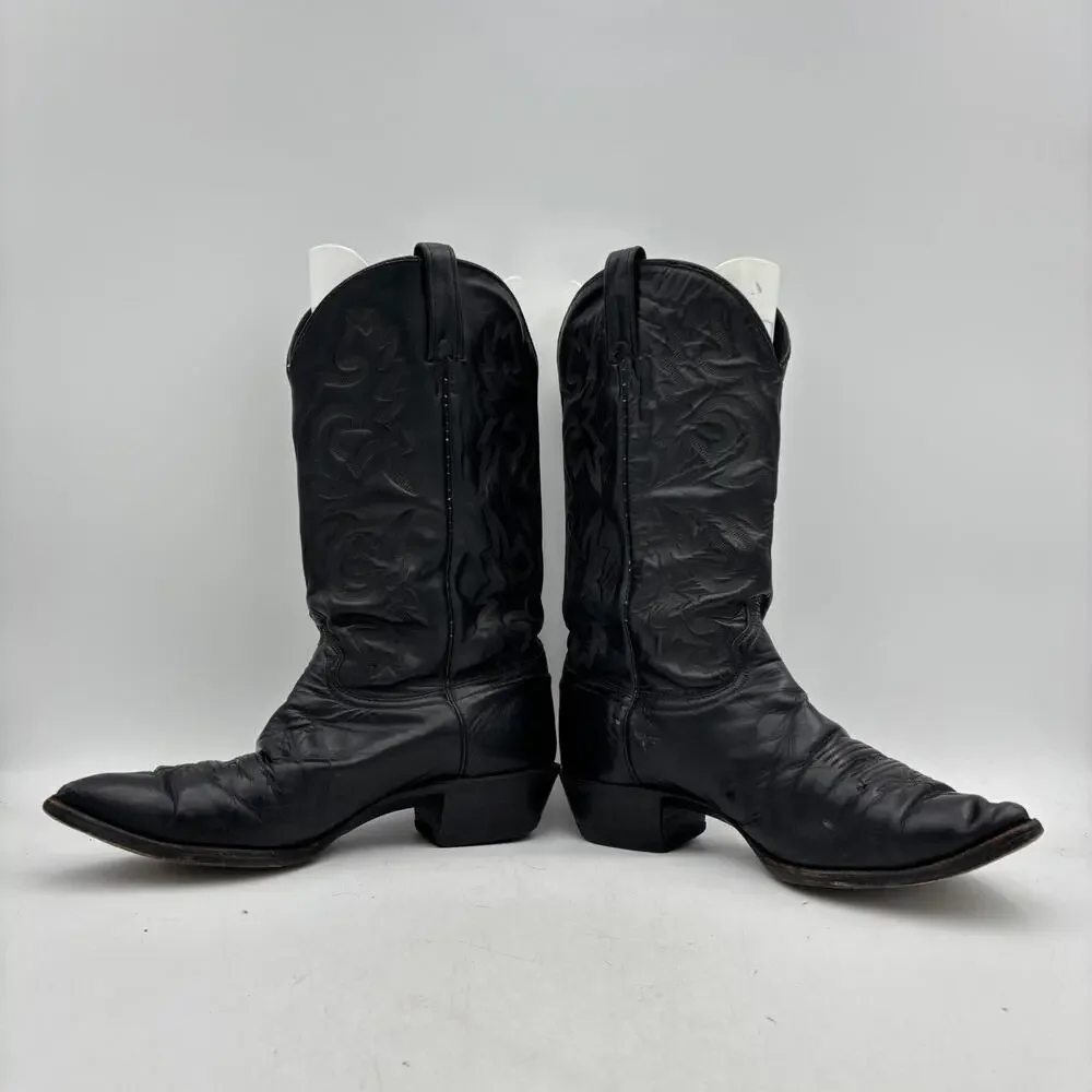 Vintage J. Chisholm Black Leather Cowboy Boots Mens 11.5D Western Cowboy